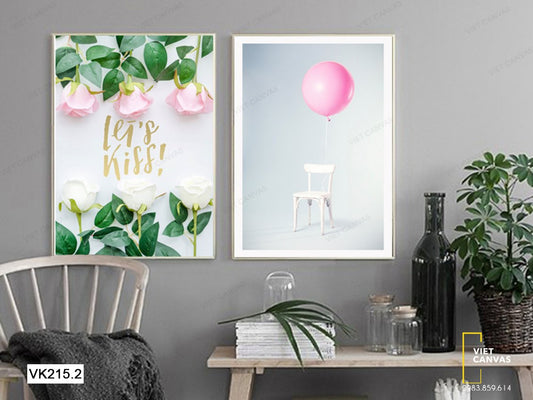 Bộ 2 Tranh Hoa Hồng Và Bong Bóng Dễ Thương - VK215.2