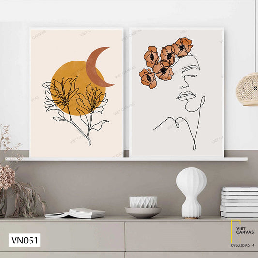 Bộ 2 Tranh Hoa Và Khuôn Mặt - VN051