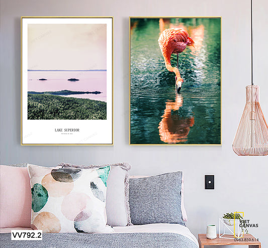 Bộ 2 Tranh Hồng Hạc Và Hồ Nước - VV792.2