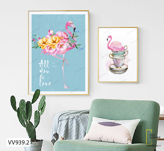 Bộ 2 Tranh Hồng Hạc Và Những Chiếc Tách - VV939.2