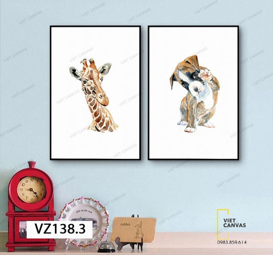 Bộ 2 Tranh Hươu Cao Cổ Và Chú Chó Con - VZ138.3