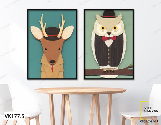 Bộ 2 Tranh Hươu Và Cú Mèo - VK177.5
