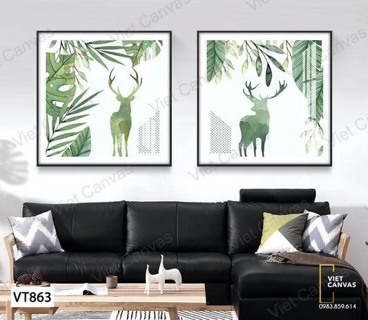 Bộ 2 Tranh Hươu Và Lá Cây - VT863