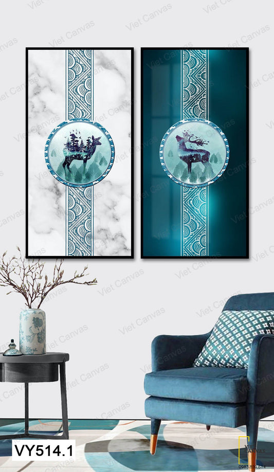 Bộ 2 Tranh Hươu Với Họa Tiết Cổ Điển - VY514.1