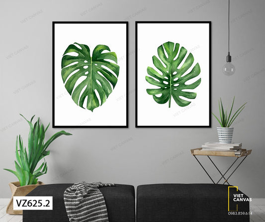 Bộ 2 Tranh Lá Cây Monstera Ấn Tượng - VZ625.2