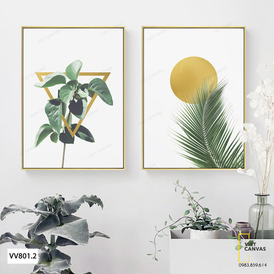 Bộ 2 Tranh Lá Cây Và Hình Học - VV801.2