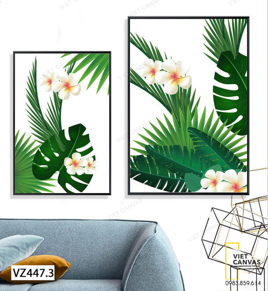 Bộ 2 Tranh Lá Cọ Và Hoa Sứ - VZ447.3