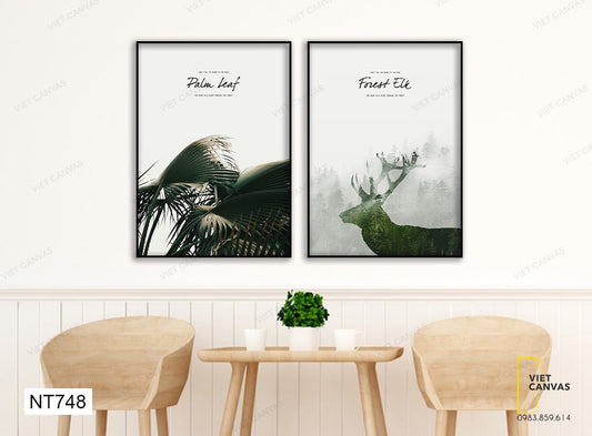 Bộ 2 Tranh Lá Cọ Và Hươu - NT748