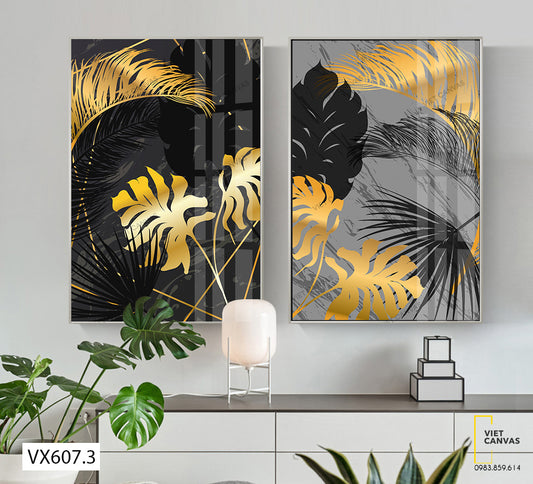 Bộ 2 Tranh Lá Màu Đen Và Vàng - VX607.3