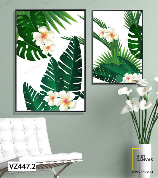 Bộ 2 Tranh Lá Xanh Và Hoa Sứ - VZ447.2