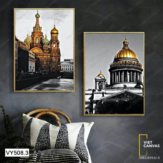 Bộ 2 Tranh Lâu Đài Vàng Thành Phố Châu Âu - VY508.3