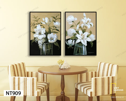Bộ 2 Tranh Lọ Hoa Trắng Thuần Khiết - NT909