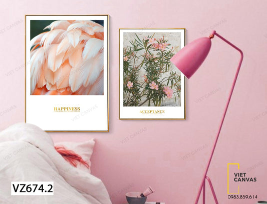 Bộ 2 Tranh Lông Chim Và Những Đóa Hoa - VZ674.2