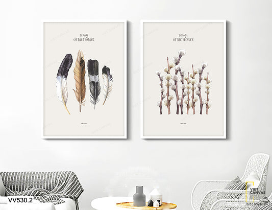 Bộ 2 Tranh Lông Vũ Và Cành Hoa - VV530.2
