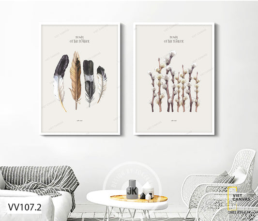 Bộ 2 Tranh Lông Vũ Và Cây Hoa - VV107.2