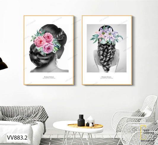 Bộ 2 Tranh Mái Tóc Cài Hoa - VV883.2