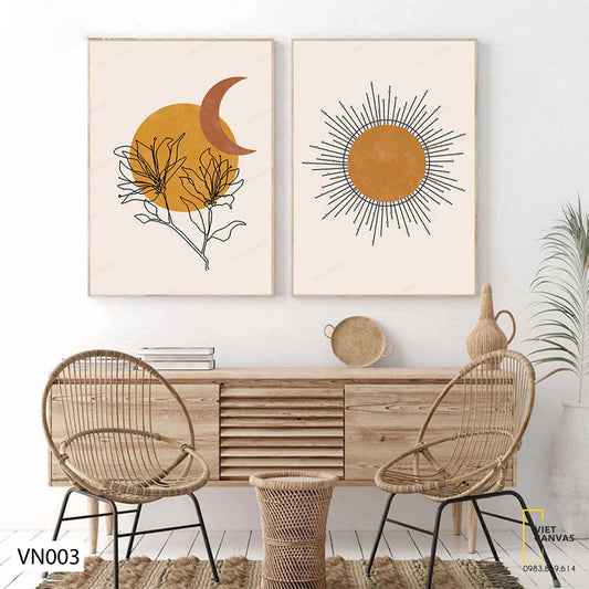 Bộ 2 Tranh Mặt Trời, Mặt Trăng Và Cây - VN003