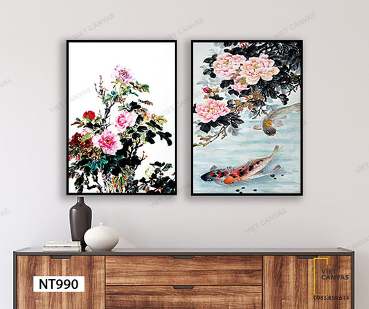 Bộ 2 Tranh Đóa Hoa Mẫu Đơn Nở Rộ - NT990