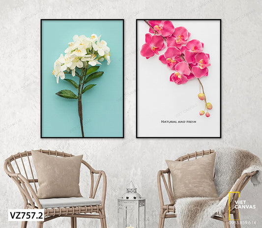 Bộ 2 Tranh Cành Hoa Trắng Tinh Khôi Và Nhành Hoa Phong Lan - VZ757.2