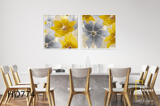 Bộ 2 Tranh Những Bông Hoa Trạng Nguyên Vàng Xám - HD774