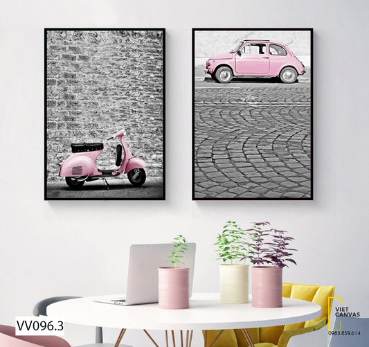 Bộ 2 Tranh Những Chiếc Xe Màu Hồng Ngọt Ngào - VV096.3