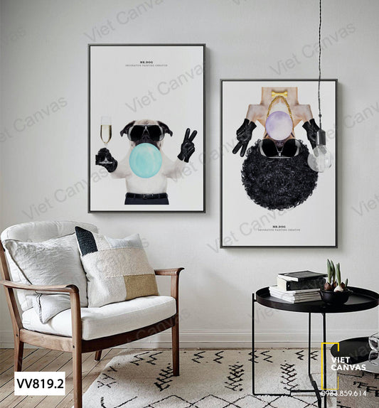 Bộ 2 Tranh Những Chú Chó Đeo Kính - VV819.2