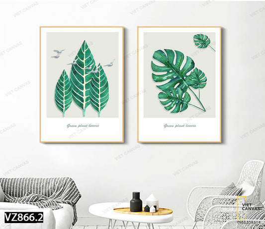 Bộ 2 Tranh Màu Lá Xanh Tươi - VZ866.2