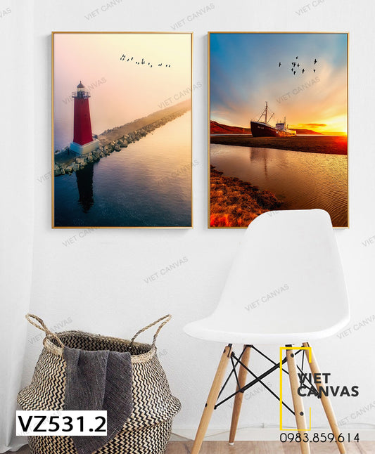 Bộ 2 Tranh Hoàng Hôn Trên Biển - VZ531.2