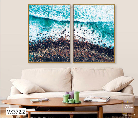 Bộ 2 Tranh Nước Biển Xanh Và Sỏi Đá - VX372.2