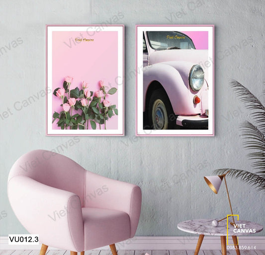 Bộ 2 Tranh Hoa Hồng Và Chiếc Xe - VU012.3