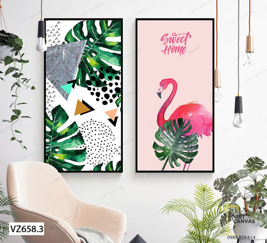 Bộ 2 Tranh Hồng Hạc Và Lá Xanh - VZ658.3