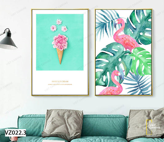 Bộ 2 Tranh Kem Hoa, Hồng Hạc Và Cây - VZ022.3