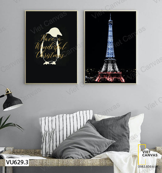 Bộ 2 Tranh Tháp Eiffel Và Chim Cánh Cụt - VU629.3