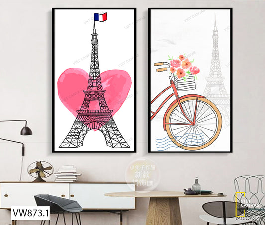 Bộ 2 Tranh Tháp Paris Và Xe Đạp - VW873.1