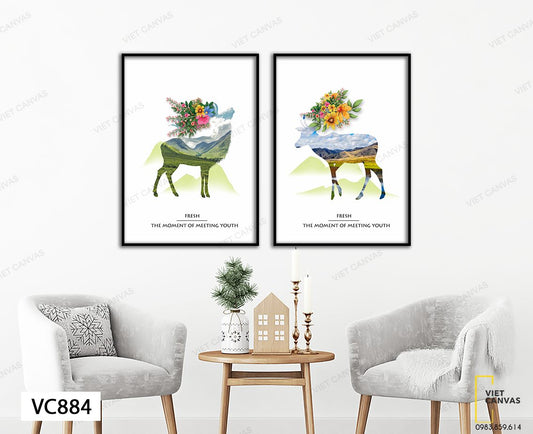 Bộ 2 Tranh Hươu Và Hoa Lá - VC884
