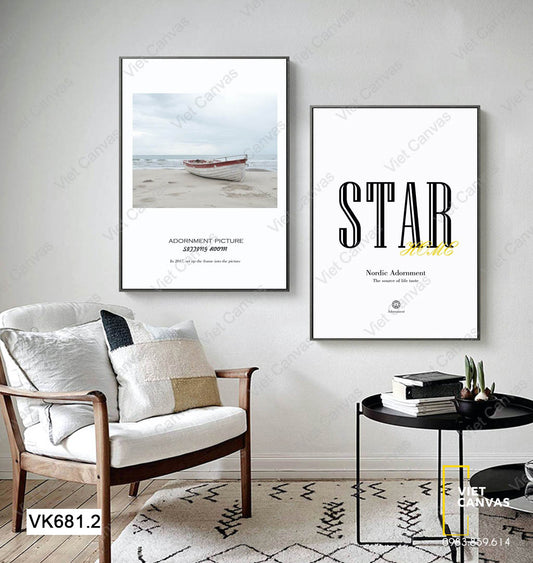 Bộ 2 Tranh Quotes Và Thuyền Trên Bãi Cát - VK681.2