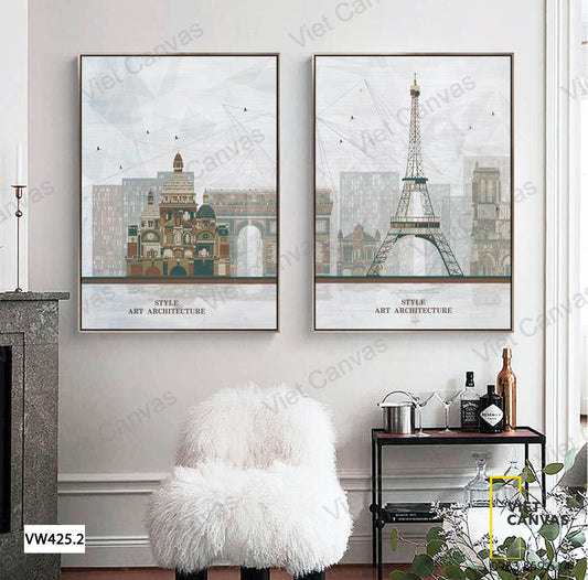 Bộ 2 Tranh Tòa Nhà Và Tháp Paris - VW425.2