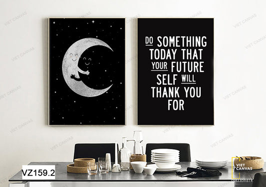 Bộ 2 Tranh Trăng Khuyết Ngộ Nghĩnh Và Quotes - VZ159.2