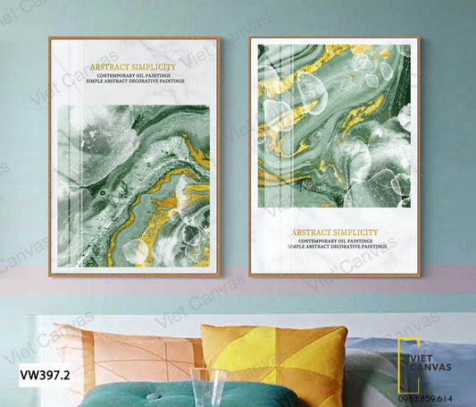 Bộ 3 Tranh Trừu Tượng Xanh Vàng - VW397.2
