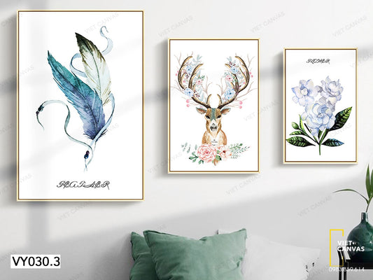 Bộ 3 Tranh Tuần Lộc Và Hoa - VY030.3