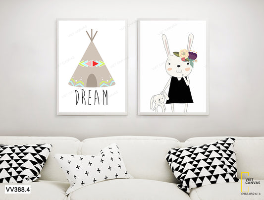 Bộ 2 Tranh Lều Trại Và Thỏ Con - VV388.4
