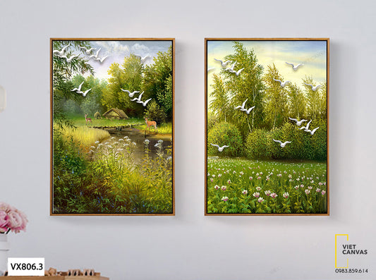 Bộ 2 Tranh Vườn Hoa, Cây Cối Và Động Vât - VX806.3