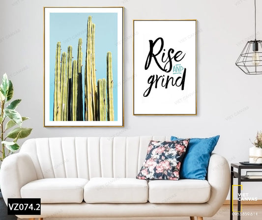 Bộ 2 Tranh Xương Rồng Và Quotes Rise And Grind - VZ074.2