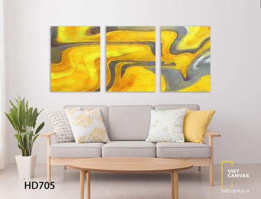 Bộ 3 Tranh Trừu Tượng Vàng Xám - HD705