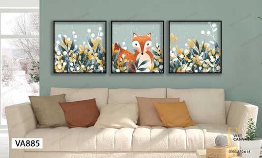 Bộ 3 Tranh Chú Cáo Giữa Hoa Lá - VA885