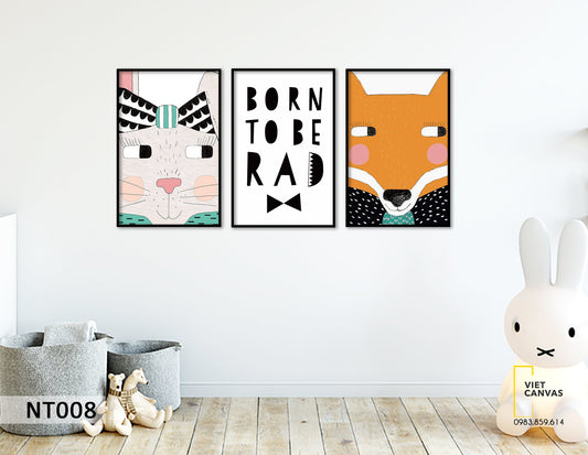 Bộ 3 Tranh Con Thú Đáng Yêu Và Quotes - NT008