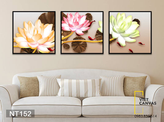 Bộ 3 Tranh Hoa Sen Khoe Sắc - NT152