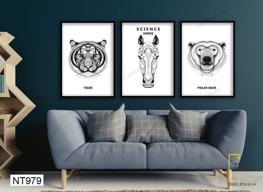Bộ 3 Tranh Gấu, Ngựa Và Hổ Dữ - NT979