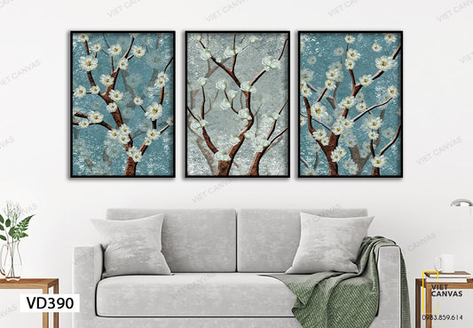 Bộ 3 Tranh Những Bông Đào Trắng Muốt - VD390