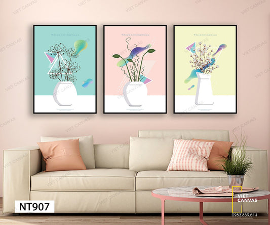Bộ 3 Tranh Ba Bình Hoa Đơn Sắc - NT907